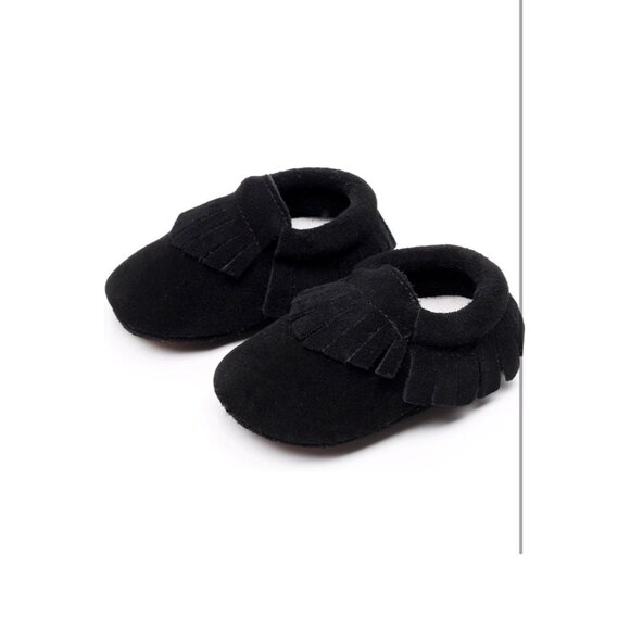 Baby Moccasins Soft Suede Fringe Non-Slip Black, 4T - Picture 5 of 6
